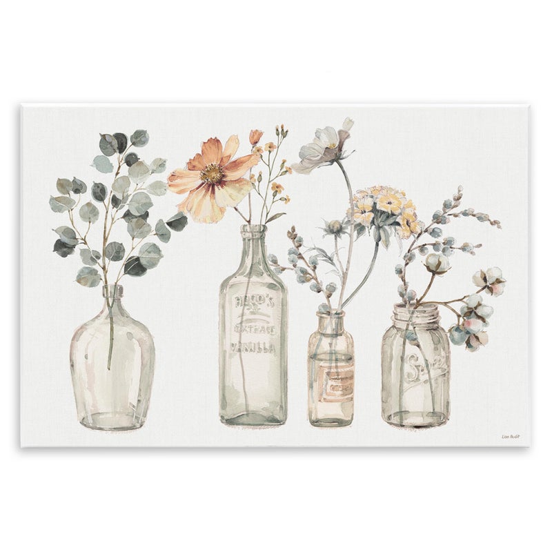 Stupell Industries Antique Floral Bouquets Flowers Glass Jar Painting, 10 x 15, Wall Plaque - Image 1